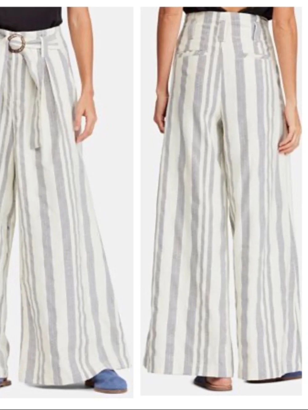 Free People Wide-Leg Striped Pants 0280 - Picture 2 of 7